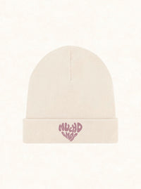 Bonnet beige avec broderie "Mucho Amor" rosé