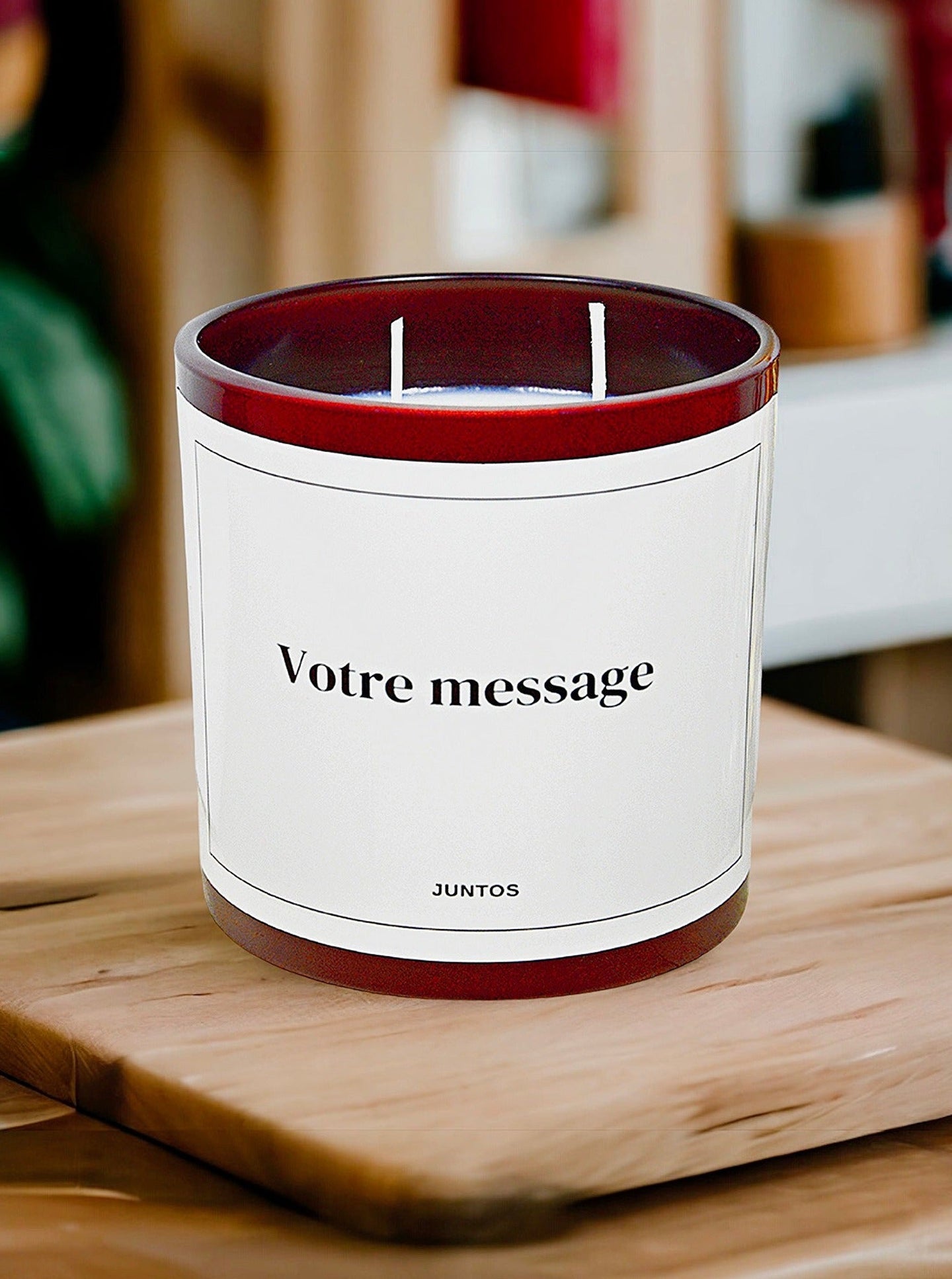 Bougie Message Personnalisé – Pot Bordeaux 55CL - JUNTOS