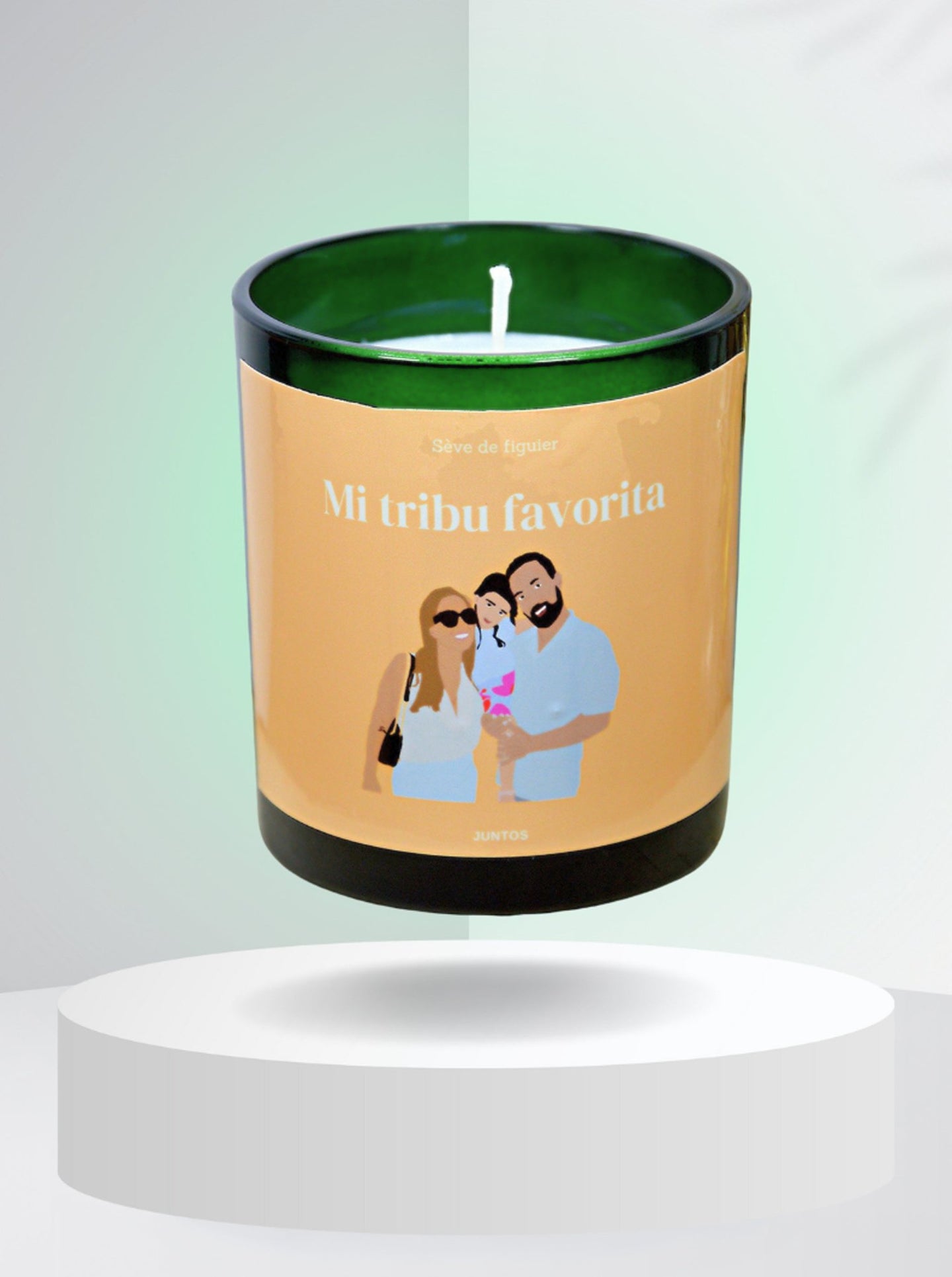 Bougie parfumée – Illustration personnalisée – Pot vert réutilisable 30CL - JUNTOS