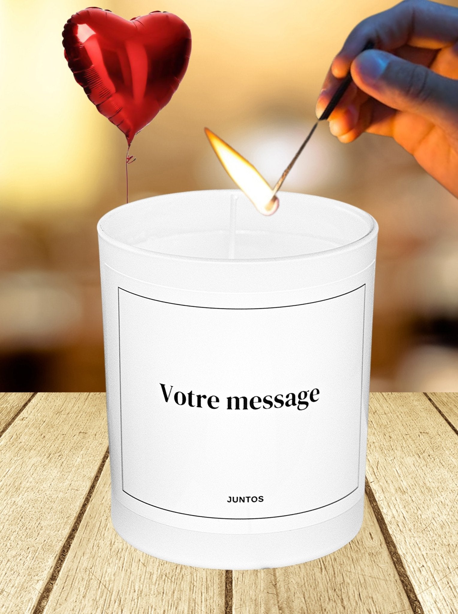 Bougie parfumée – Message personnalisé – Ballon "coeur" hélium - JUNTOS