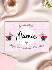 Puzzle “Tu vas être Mamie” monté avec ambiance bébé douce