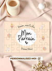 Puzzle personnalisé avec le message “Veux-tu être mon parrain ?”