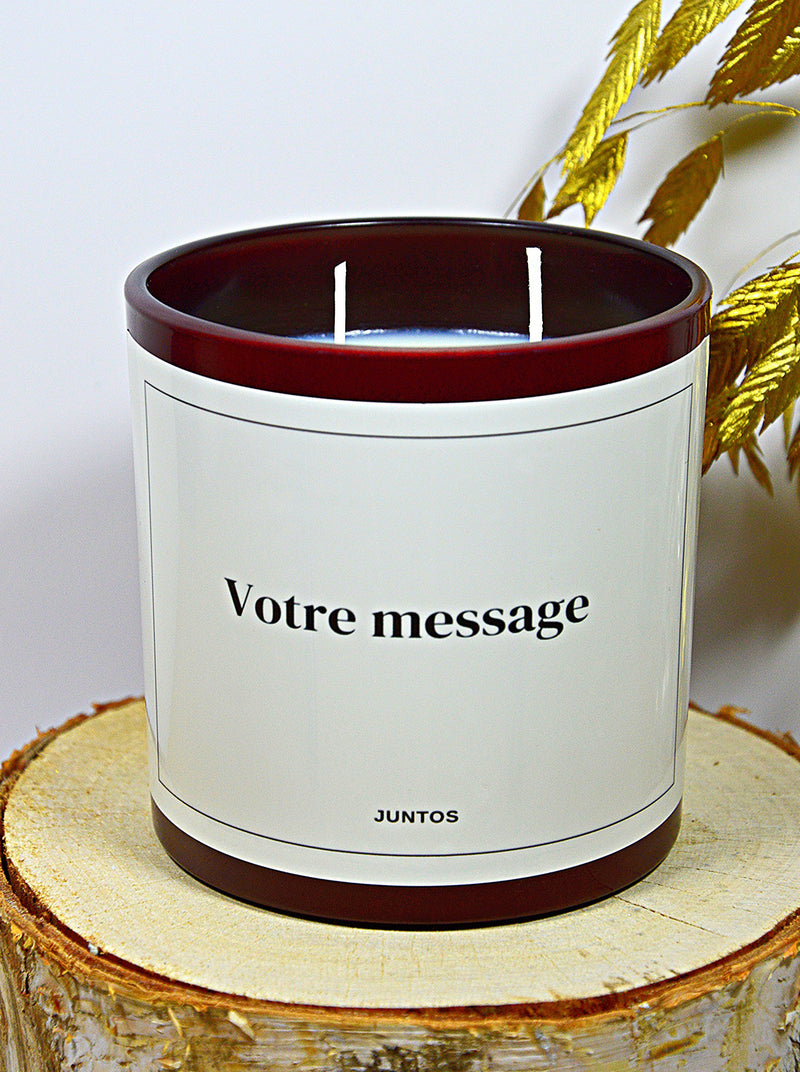 Bougie parfumée – Message personnalisé – Pot noir réutilisable 55CL