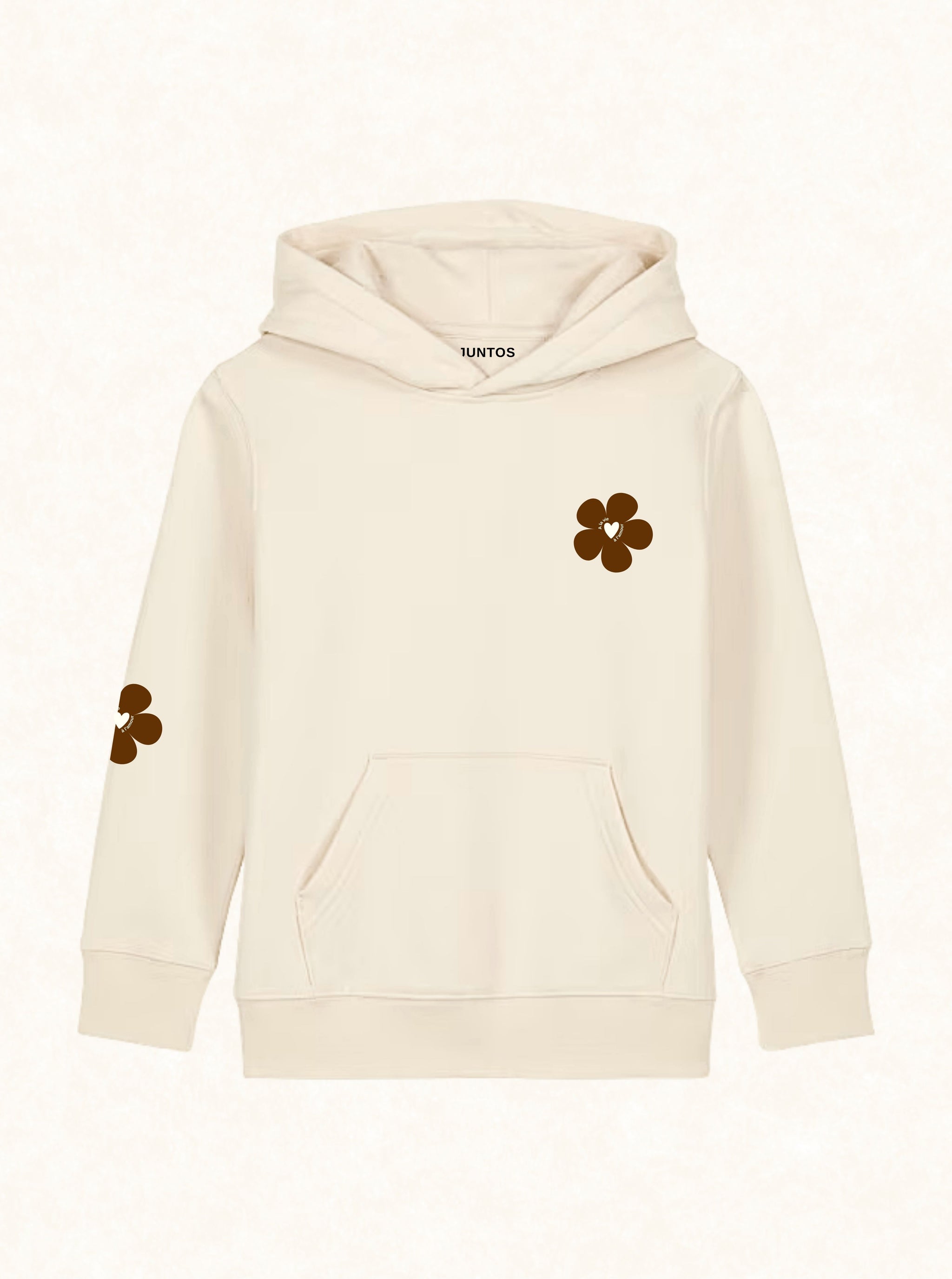 Sweat beige enfant avec motif floral camel et message "À la vie, à l’amour"
