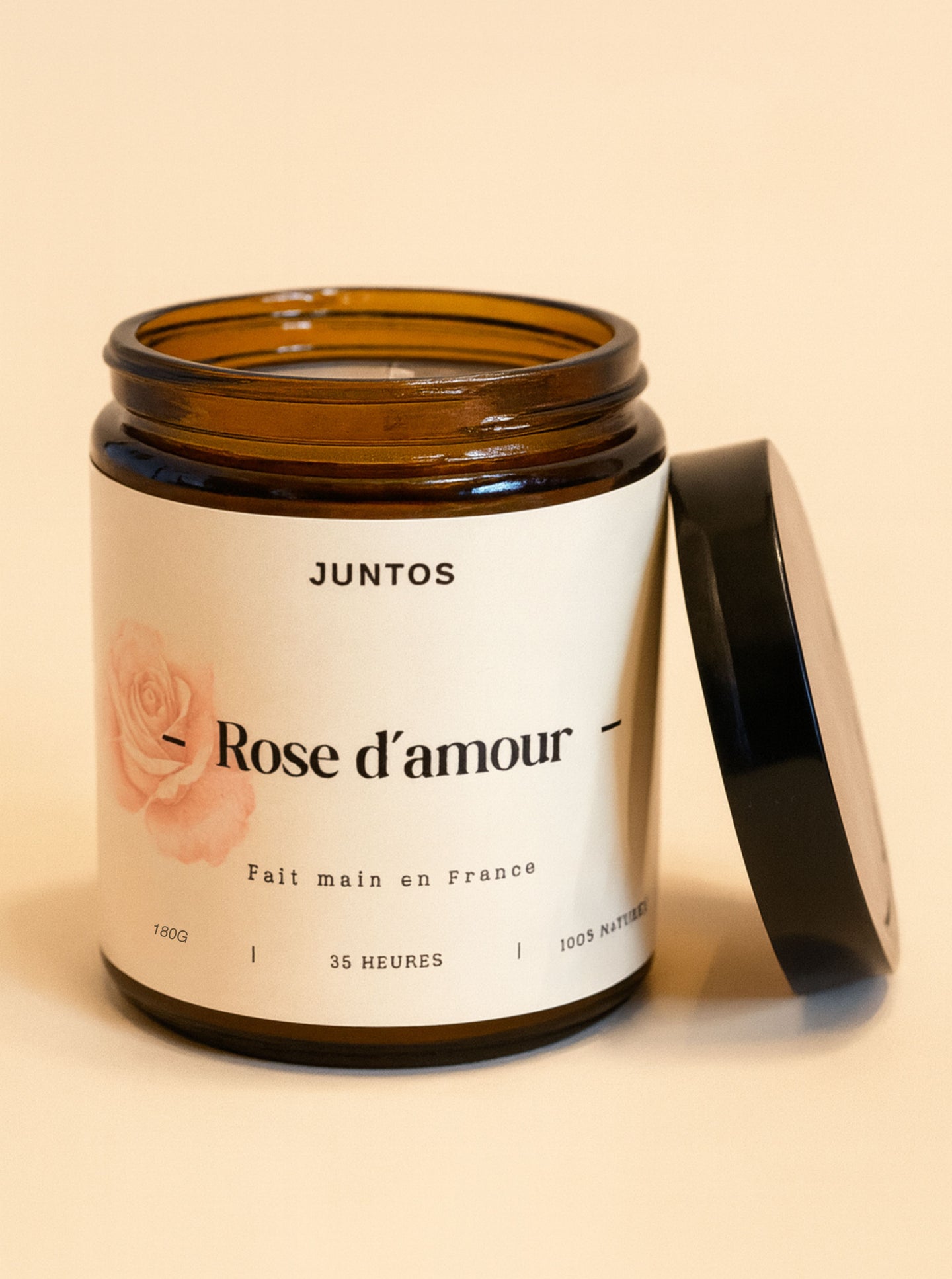 Bougie parfumée à la Rose d'amour, cire végétale, parfum de Grasses, pot réutilisable