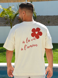 T-shirt Homme Beige "A la vie à l'amour" - Bordeaux