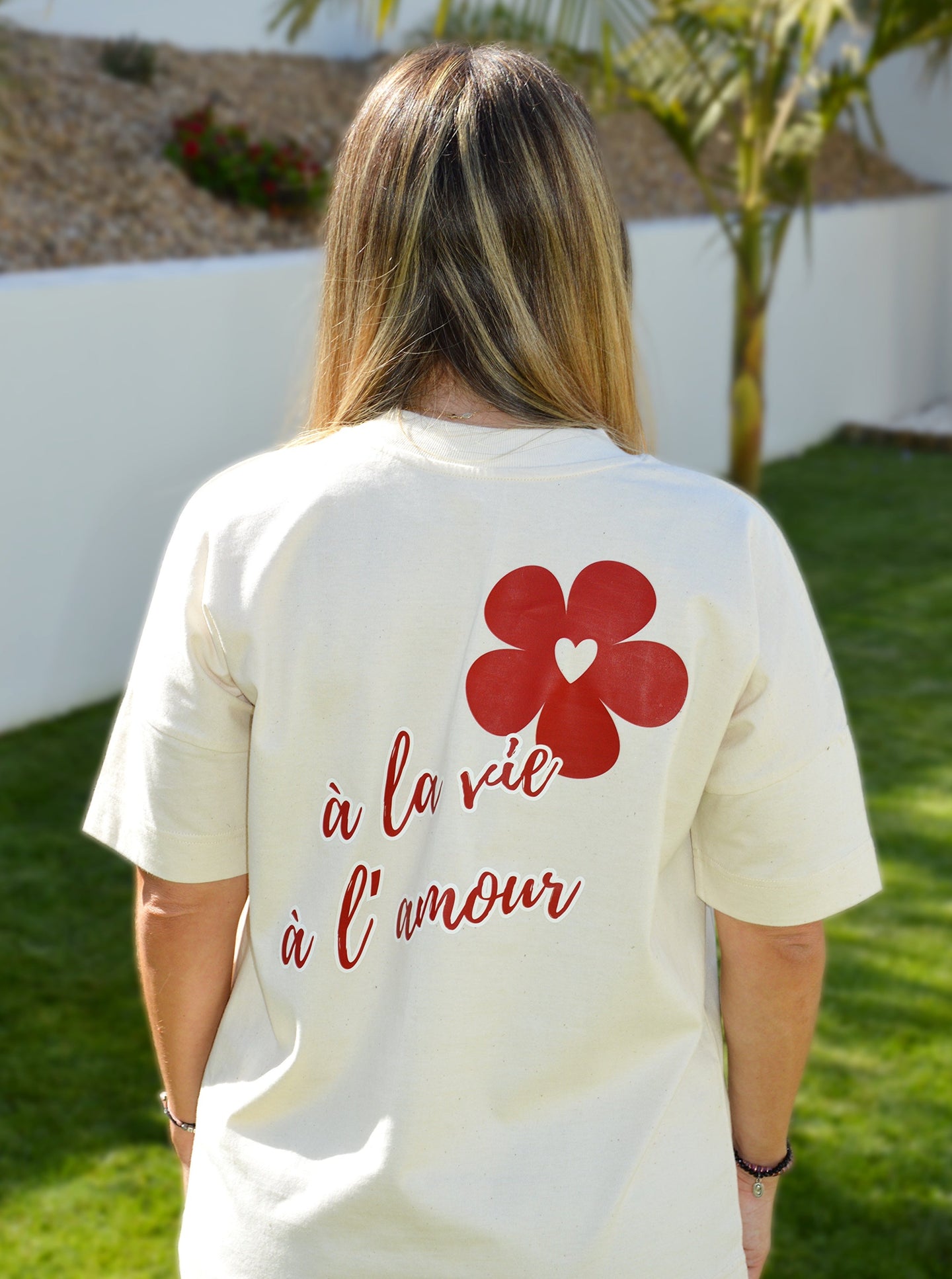 T-shirt Femme Beige "A la vie à l'amour" - Bordeaux