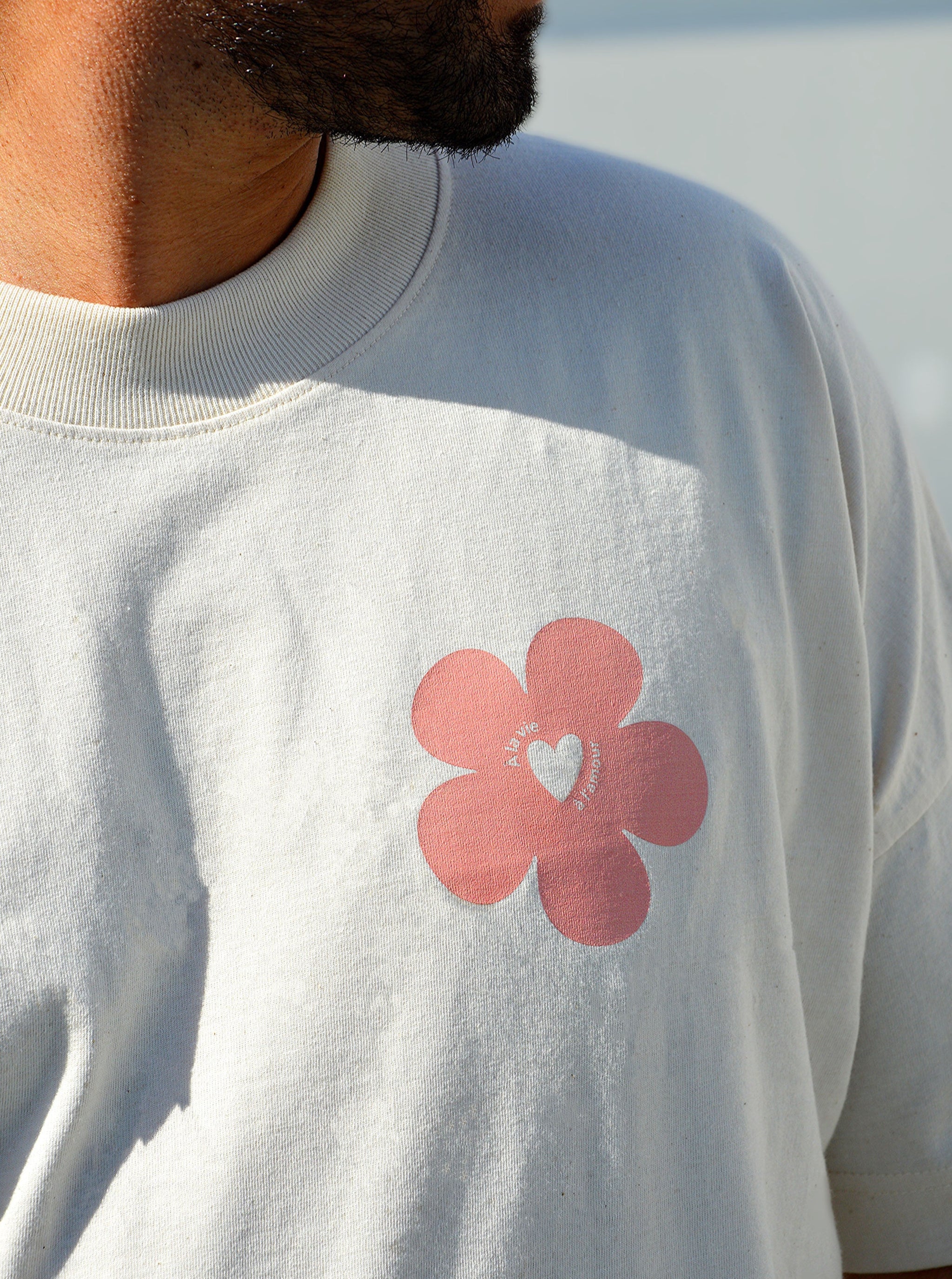 T-shirt Homme Beige "A la vie à l'amour" - Rose