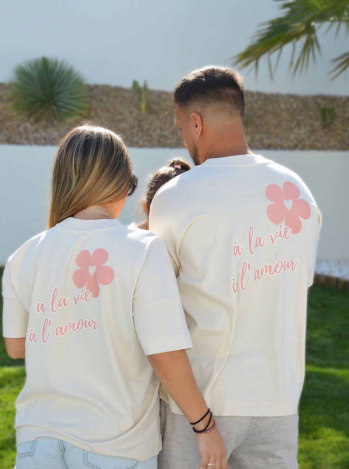 Duo de T-shirts Parent/Enfant "A la vie, à l'amour" - Rose