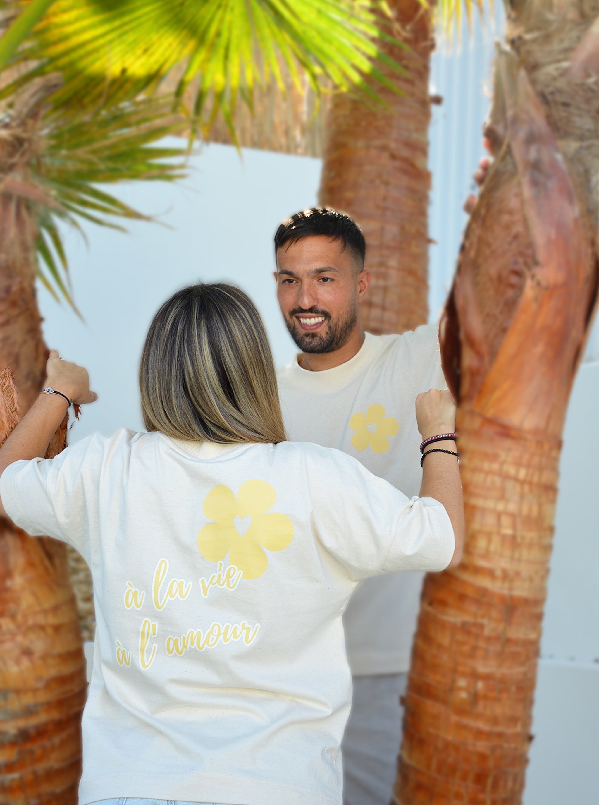 Duo t-shirts assortis pour parents "À la vie, à l'amour" - Jaune