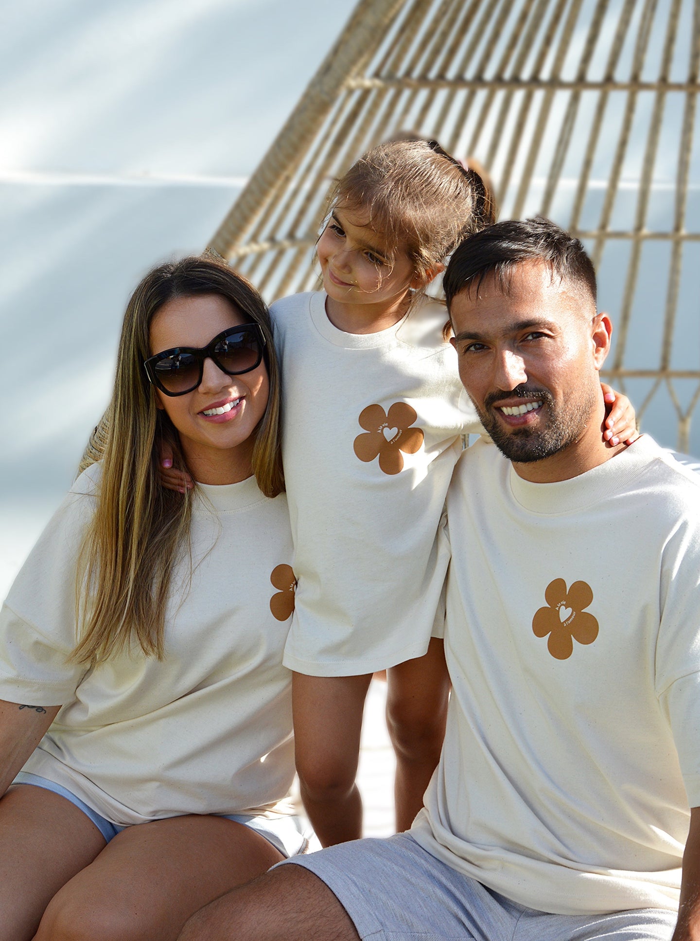 Duo de T-shirts Parent/Enfant "A la vie, à l'amour" - Camel