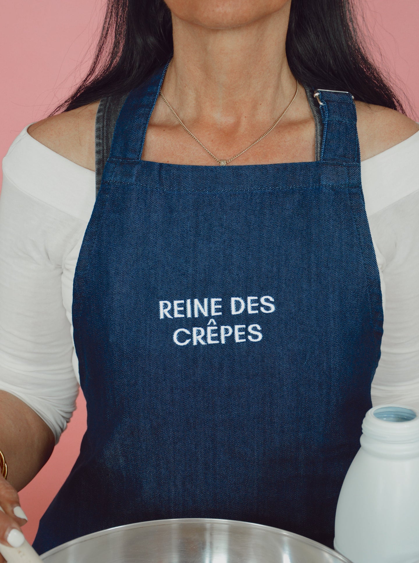 Tablier de cuisine femme personnalisé brodé "Reine des crêpes"