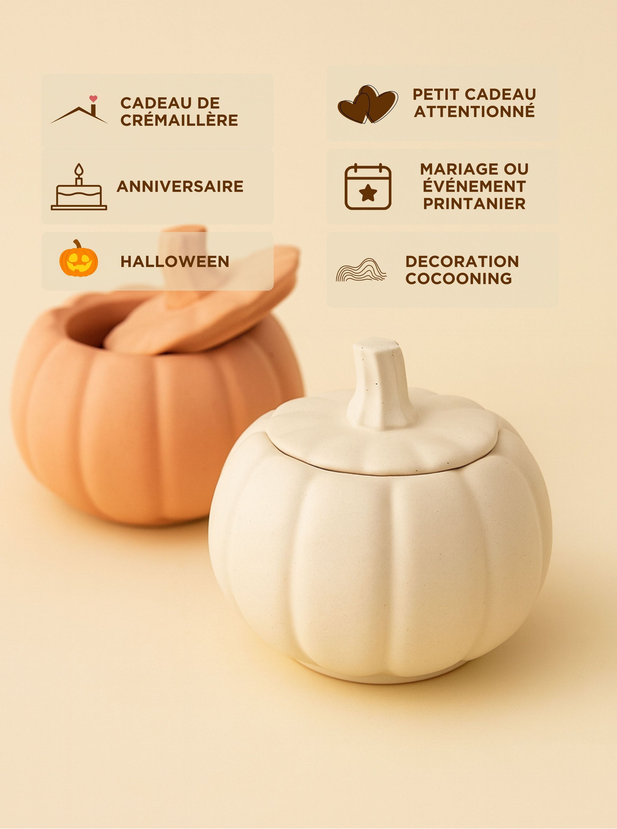 Pot citrouille en jesmonite réutilisable avec bougie artisanale