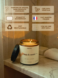 Bougie Parfumée Bois de Santal – Cire Naturelle & Fabrication Artisanale