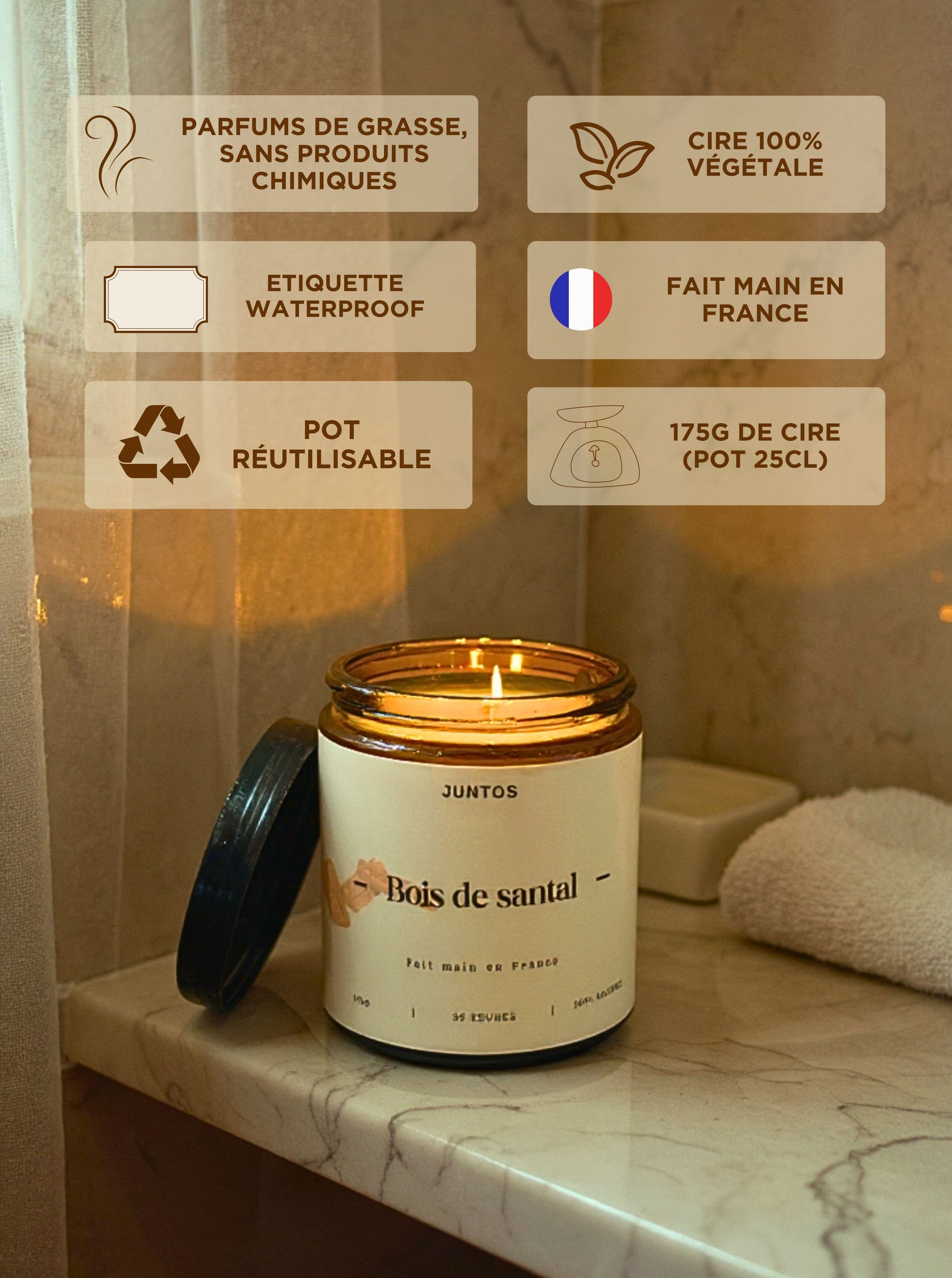 Bougie Parfumée Bois de Santal – Cire Naturelle & Fabrication Artisanale