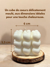 Bougie Parfumée Cube Cœur Blanc – Cire Végétale & Fait Main - JUNTOS