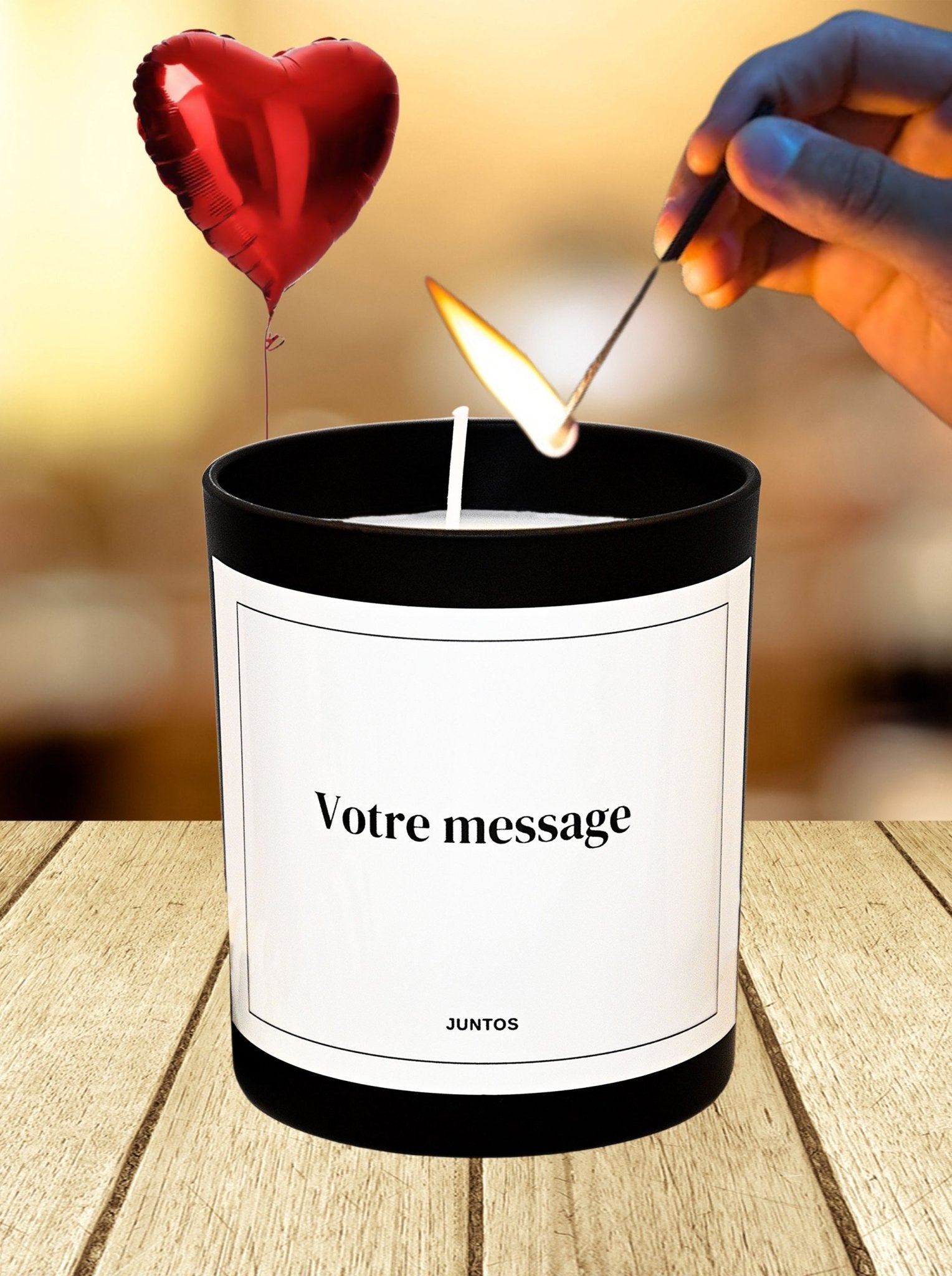 Bougie parfumée – Message personnalisé – Ballon "coeur" hélium - JUNTOS