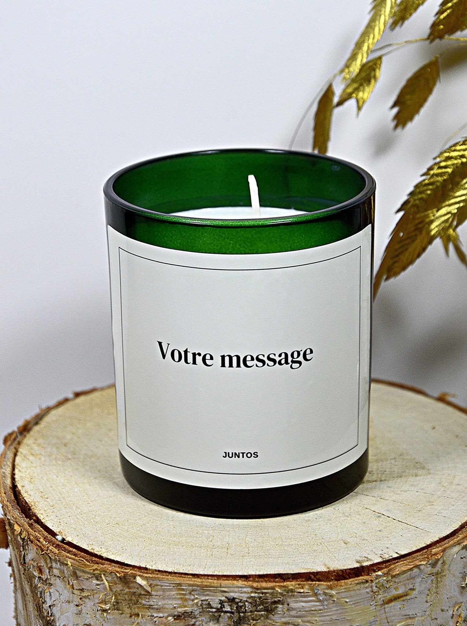 Bougie parfumée – Message personnalisé – Pot vert réutilisable 20CL - JUNTOS