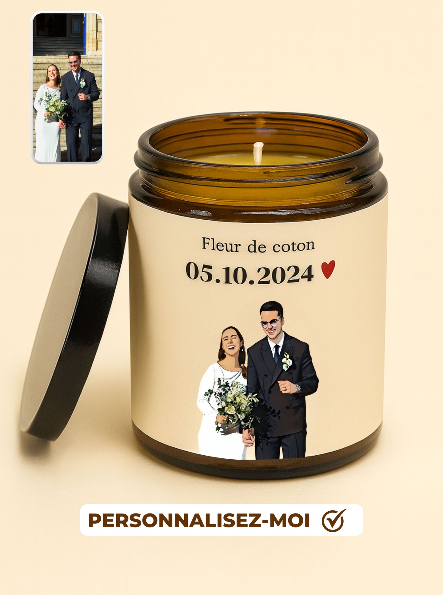Bougie Personnalisée avec Photo – Un Cadeau Unique & Inoubliable (175g) - JUNTOS