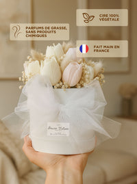 Bouquet décoratif de tulipes en bougie moulée avec fleurs séchées naturelles