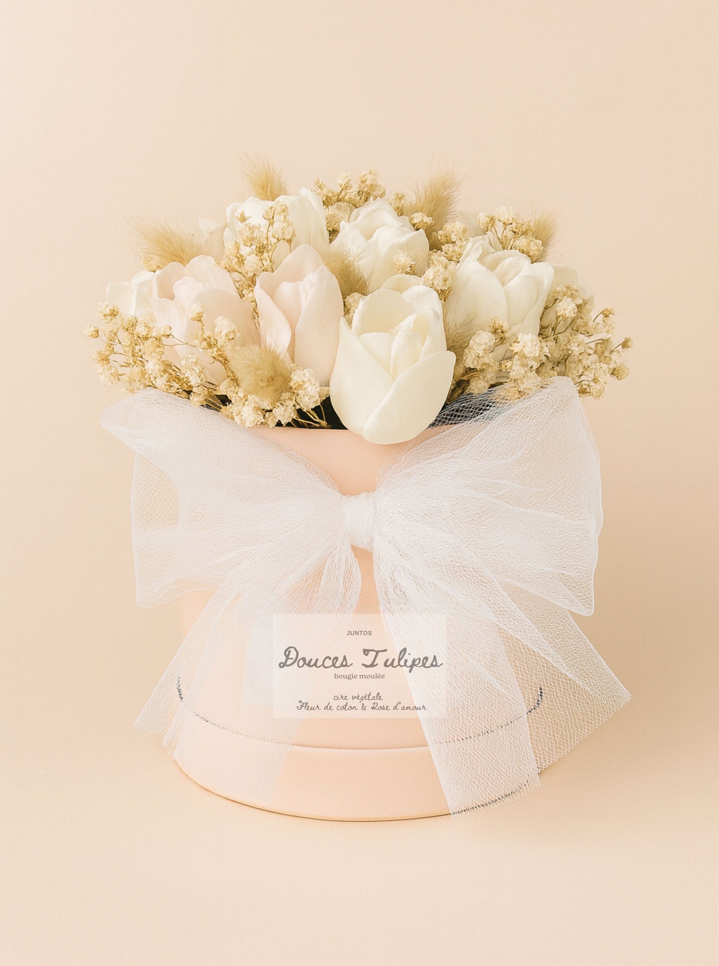 Bouquet de 12 tulipes en bougie moulée artisanale avec fleurs séchées