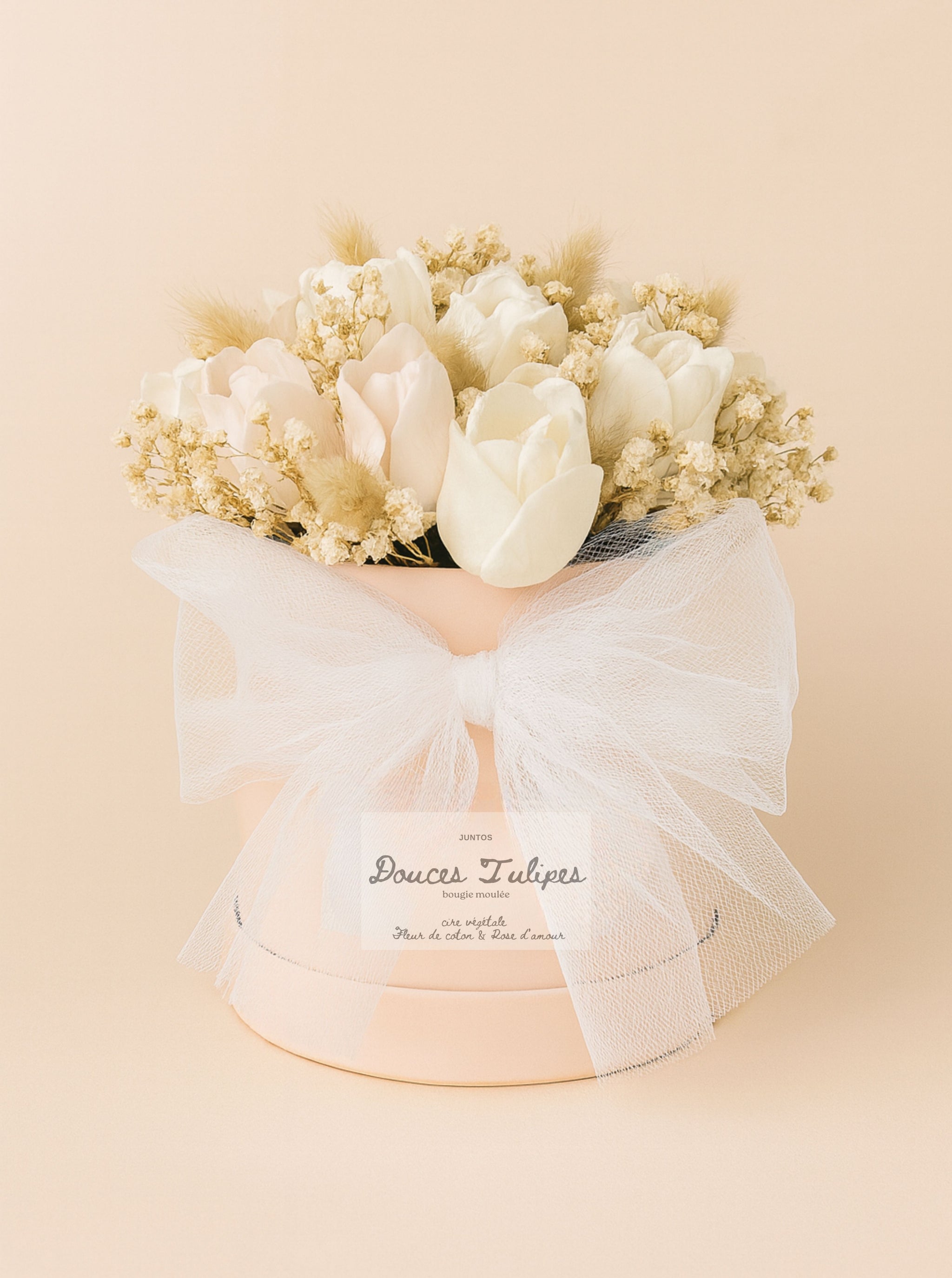 Bouquet de 12 tulipes en bougie moulée artisanale avec fleurs séchées