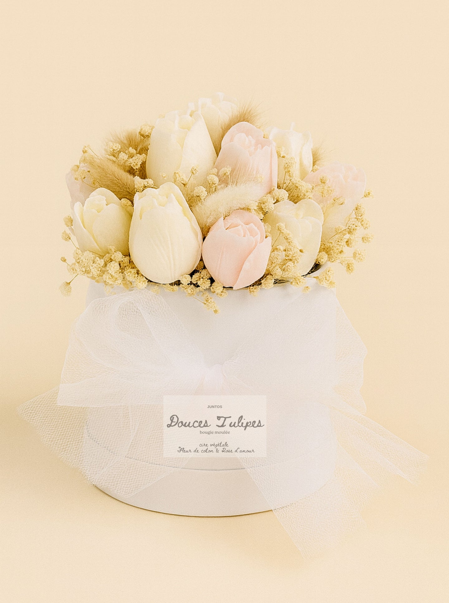 Bouquet de 12 tulipes en bougie moulée artisanale avec fleurs séchées