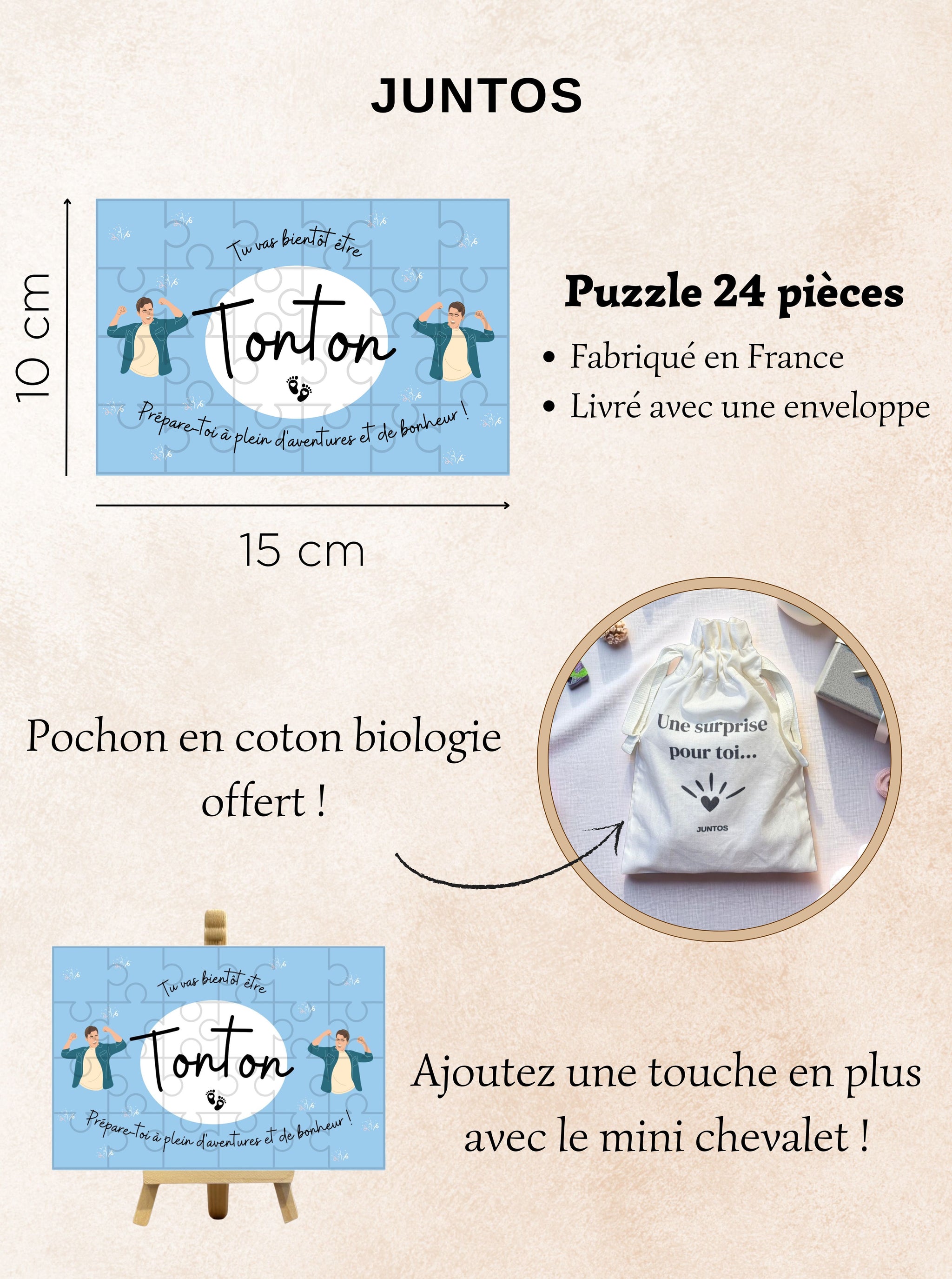 Puzzle grossesse avec pochon coton et enveloppe présentation