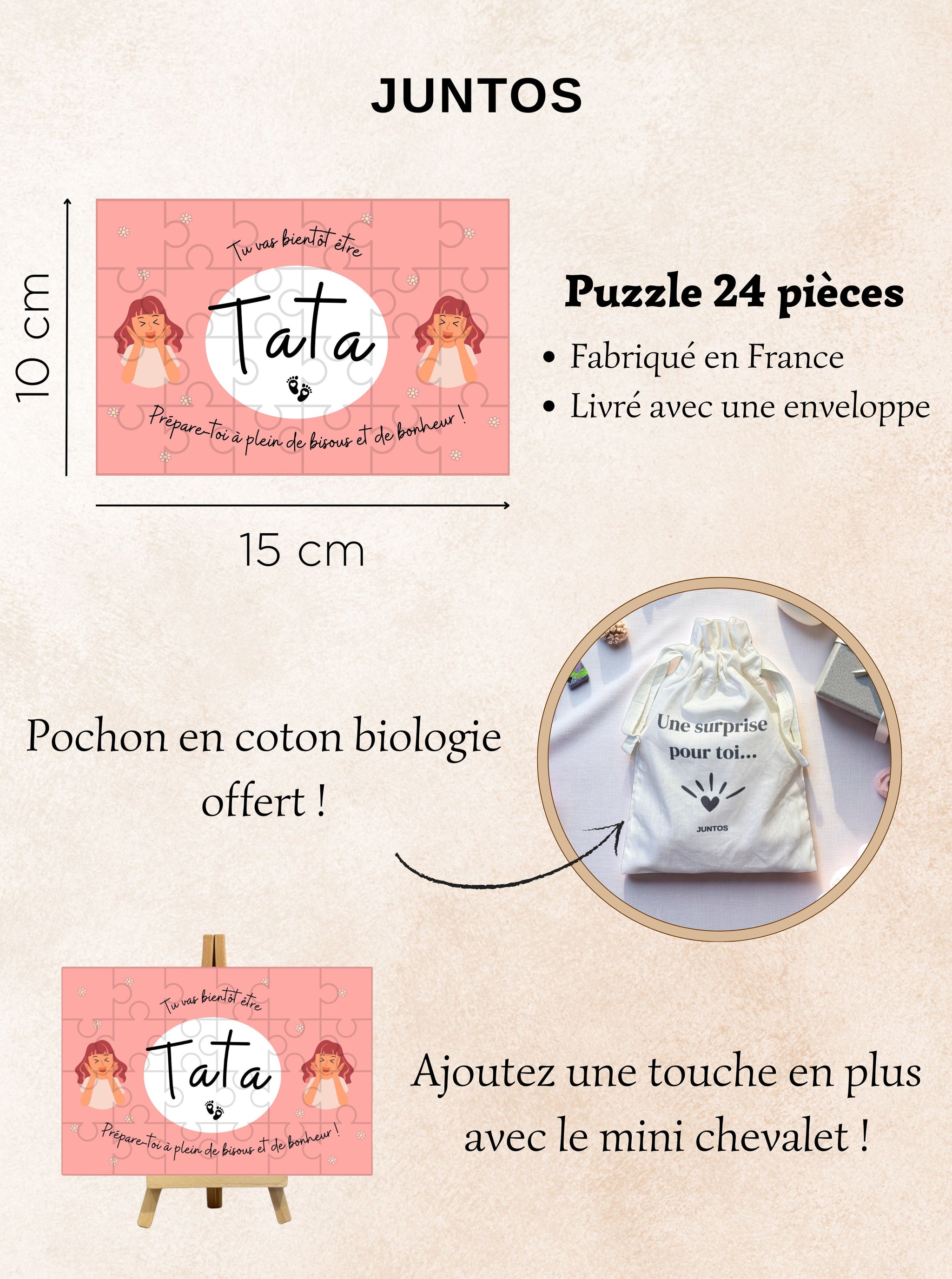 Détail des 24 pièces du puzzle 10x15 cm pour annonce de grossesse