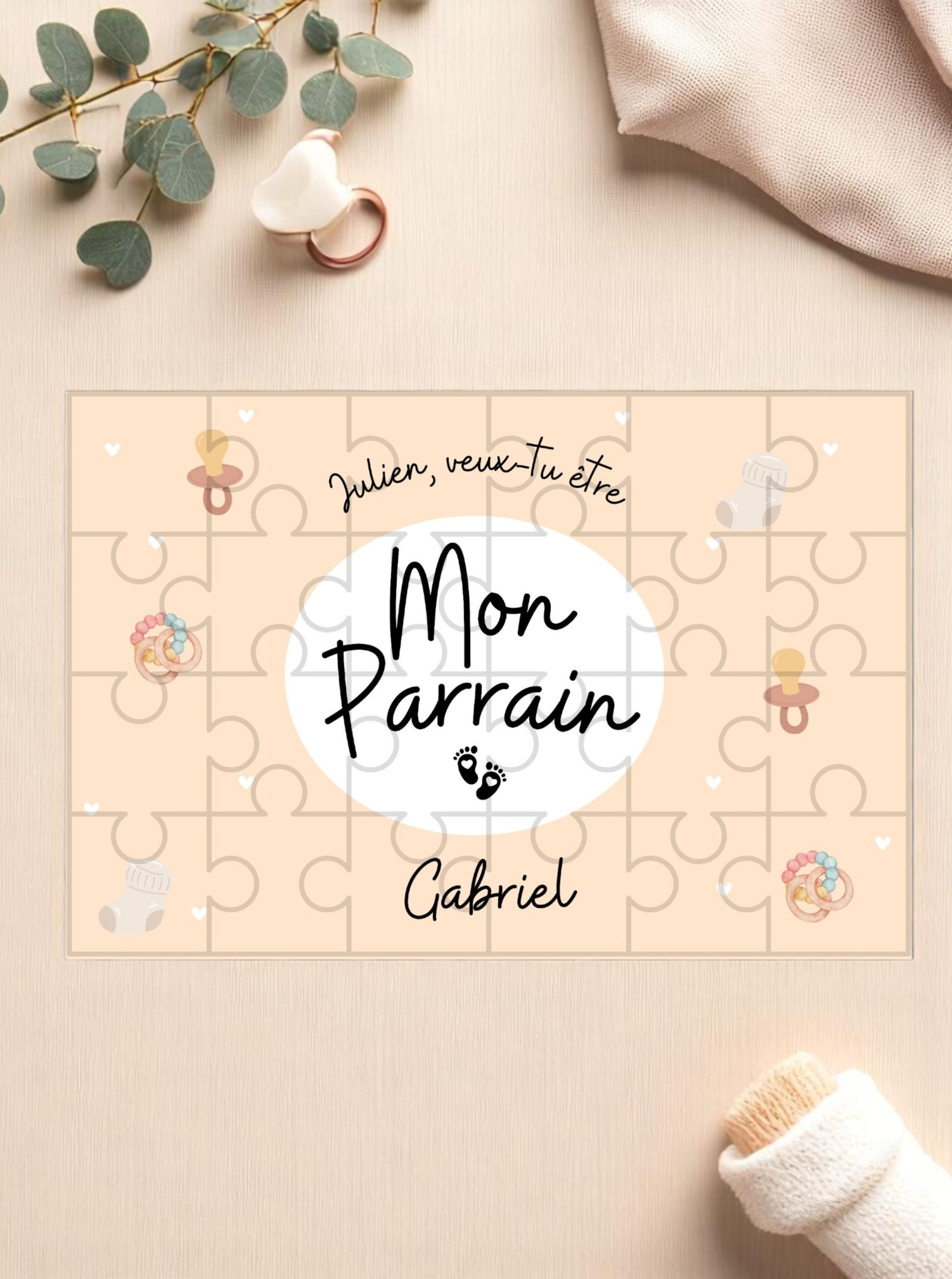 Détail des 24 pièces du puzzle prénom parrain