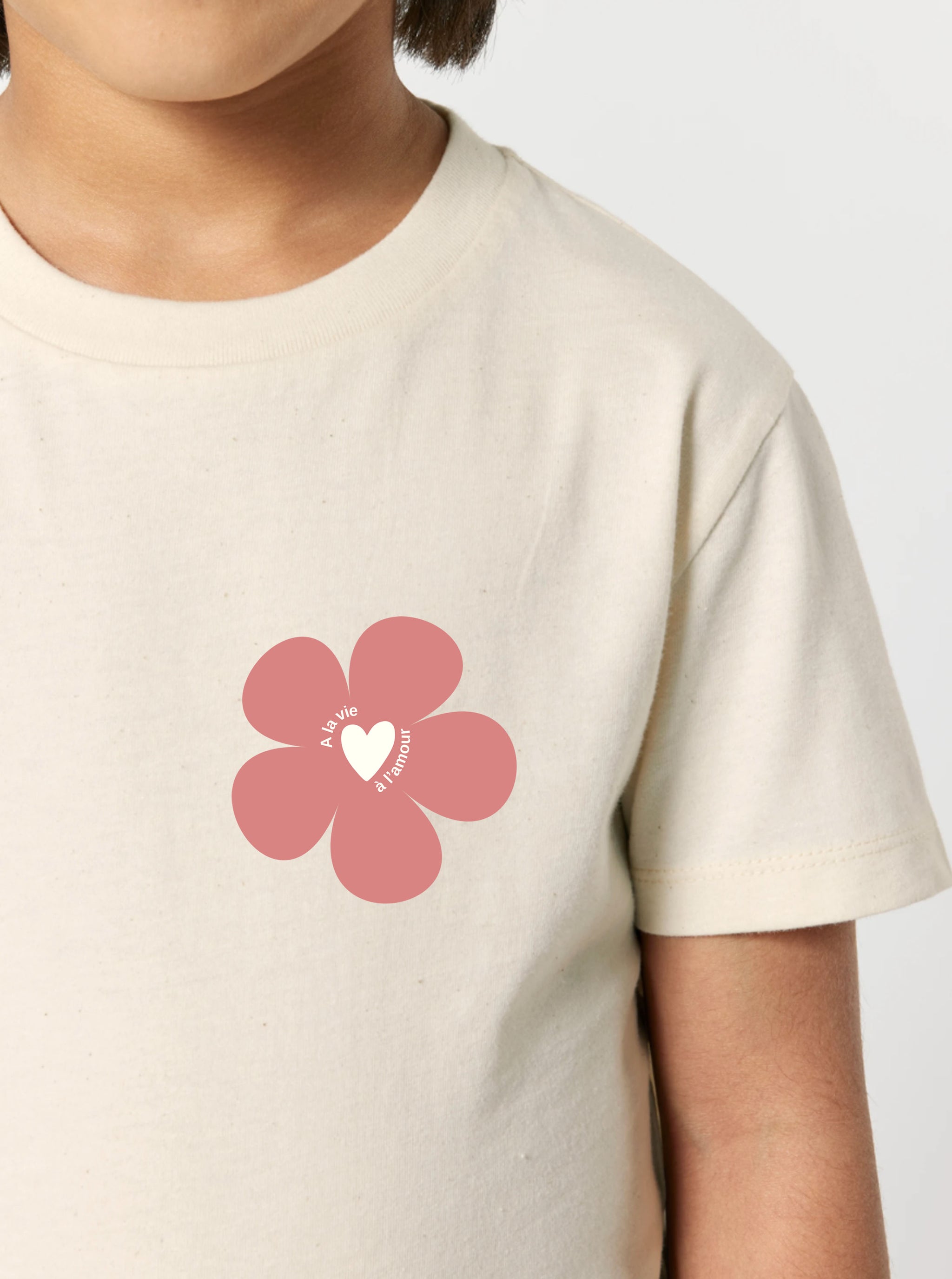 T-shirt Enfant Beige "A la vie à l'amour" - Rose