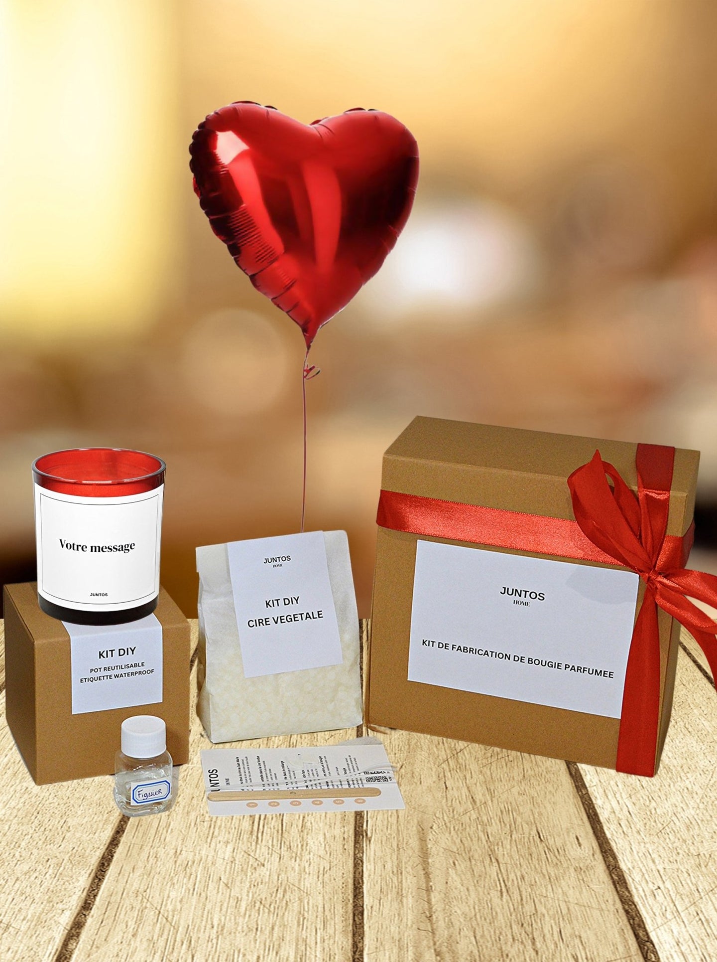 Kit de fabrication de bougie parfumée – Message personnalisé – Ballon "coeur" hélium - JUNTOS