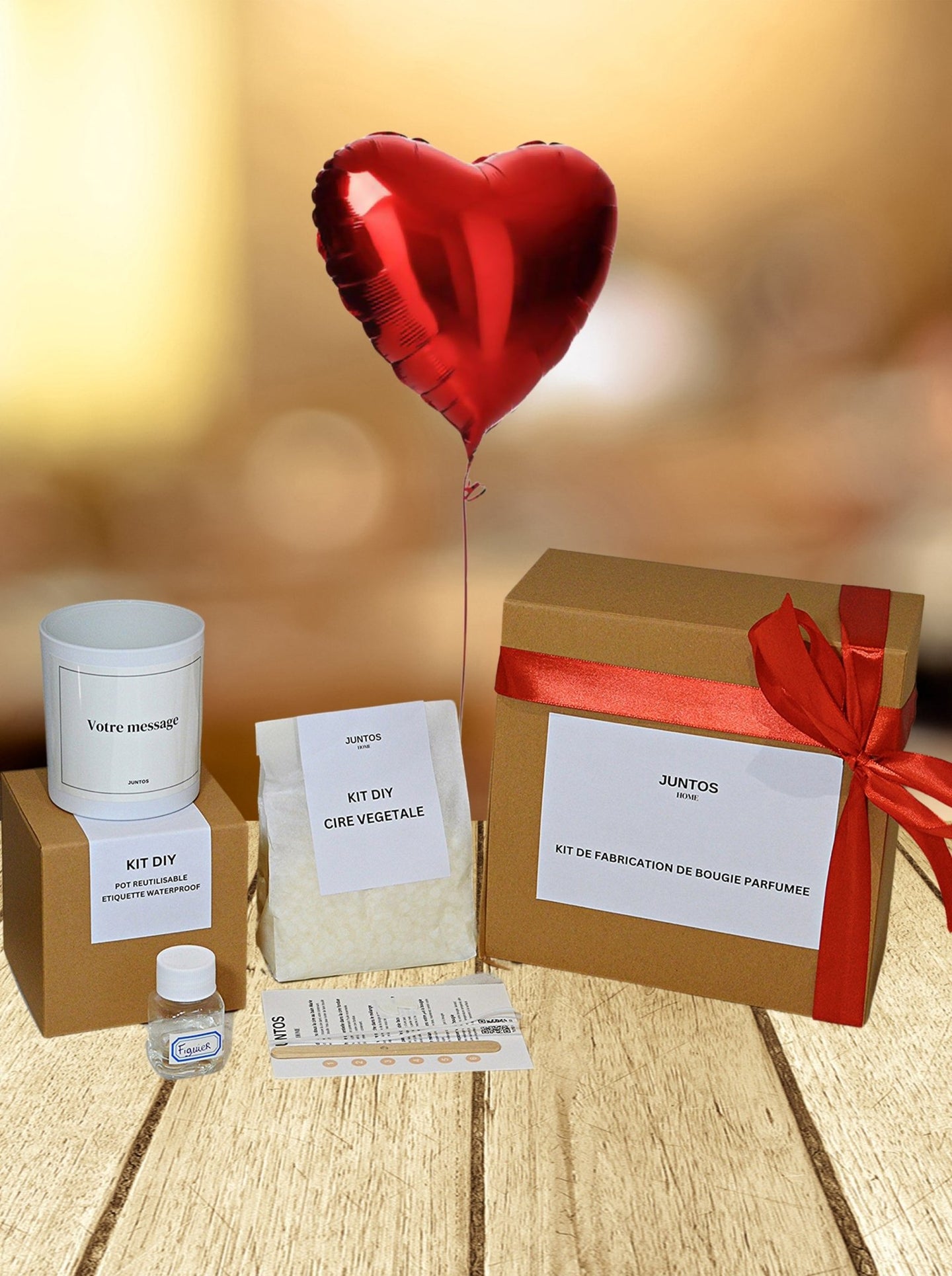 Kit de fabrication de bougie parfumée – Message personnalisé – Ballon "coeur" hélium - JUNTOS