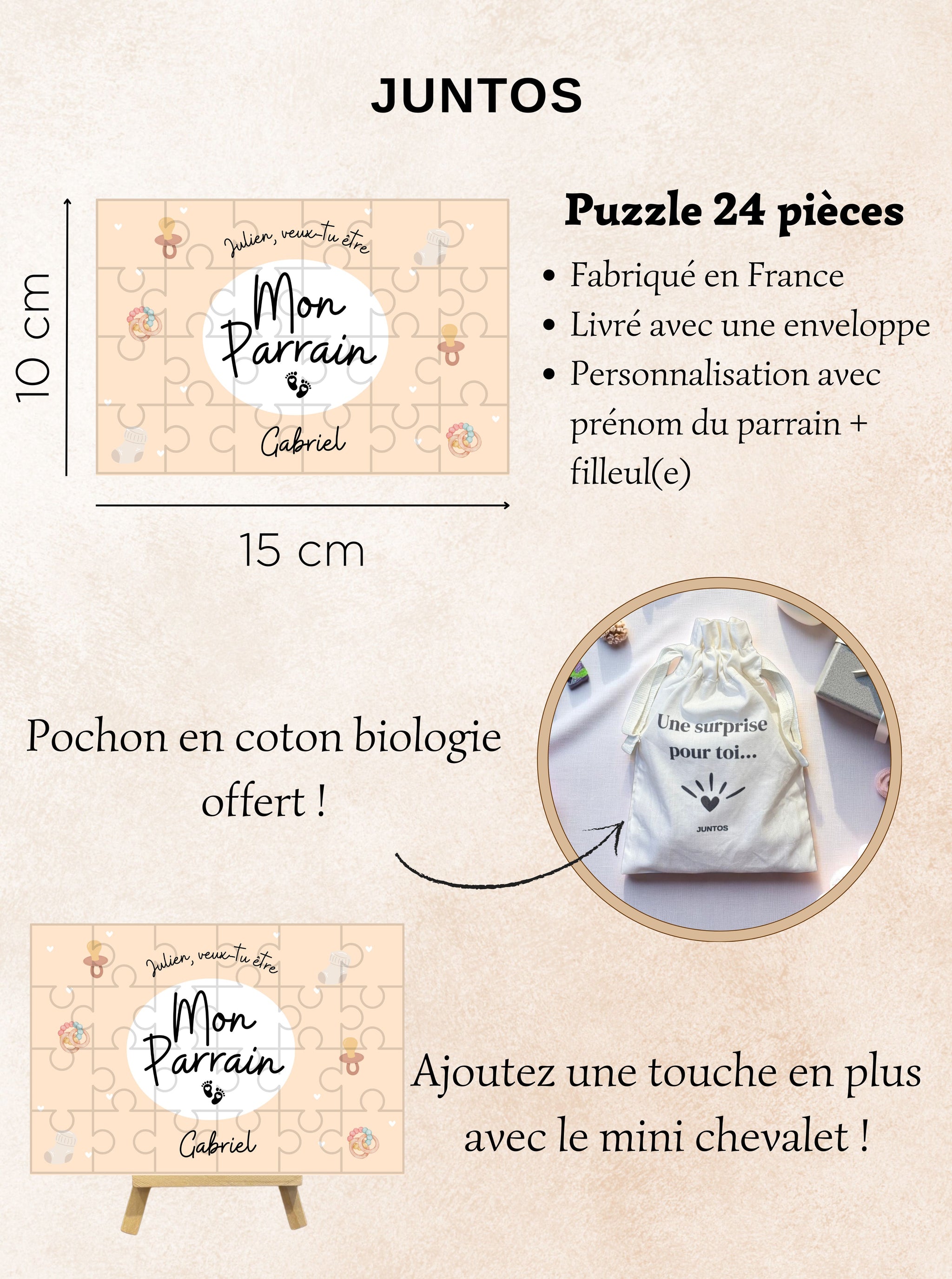 Puzzle prénom parrain et bébé pour annonce originale