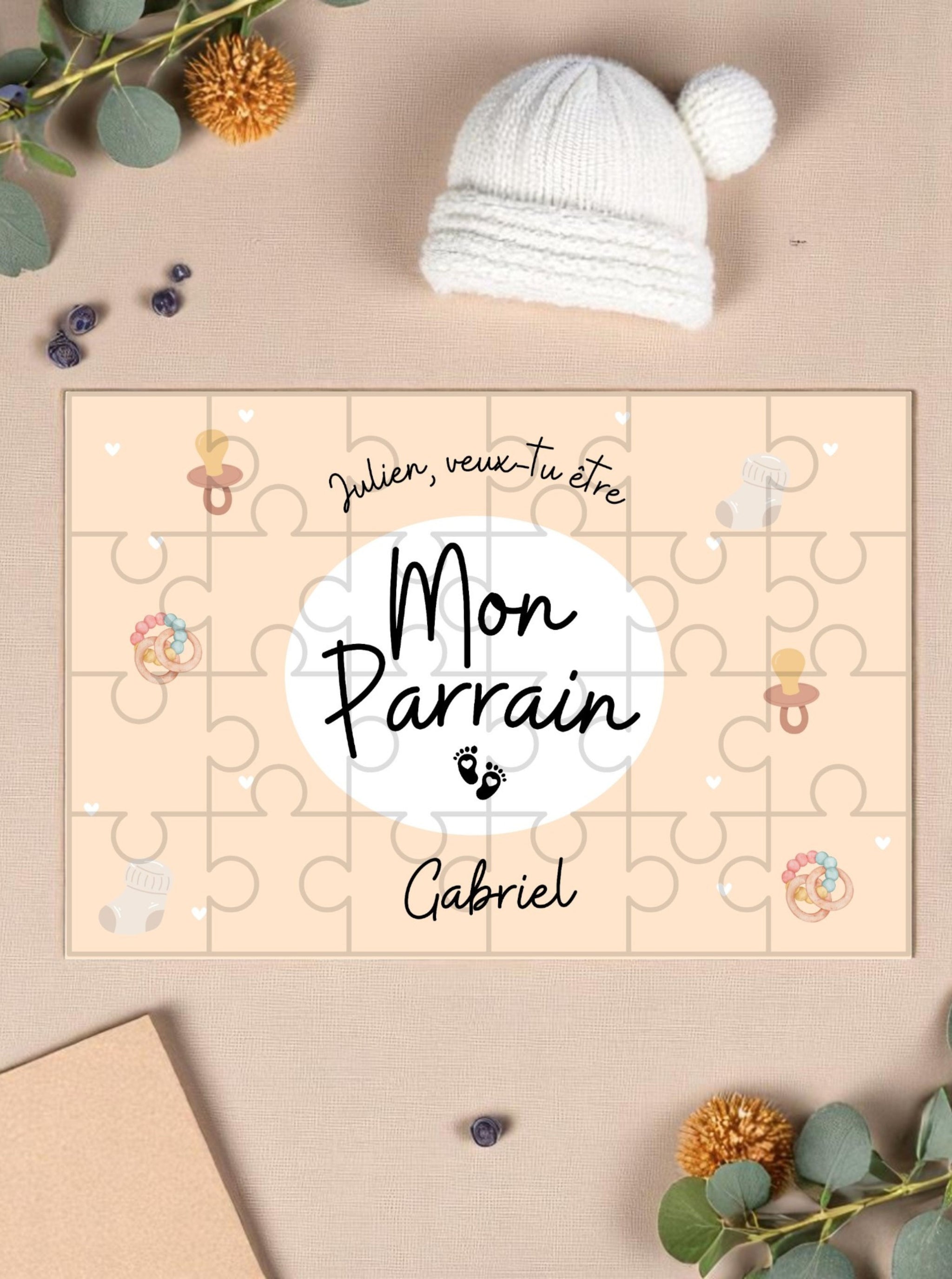 Présentation du puzzle personnalisé avec pochon et enveloppe