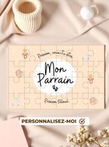 Puzzle personnalisé avec le message “Veux-tu être mon parrain ?”