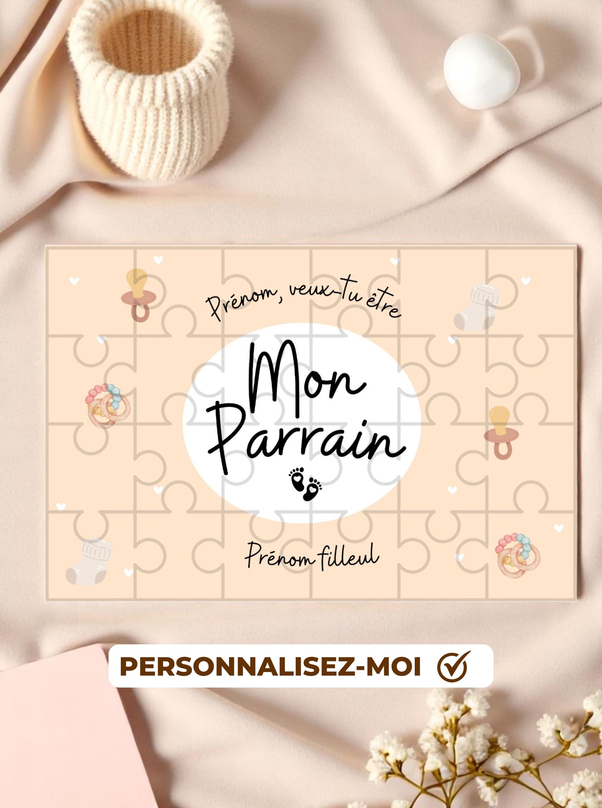 Puzzle personnalisé avec le message “Veux-tu être mon parrain ?”