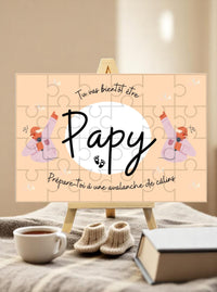 Puzzle “Tu vas être Papy” exposé sur un chevalet en bois (option)