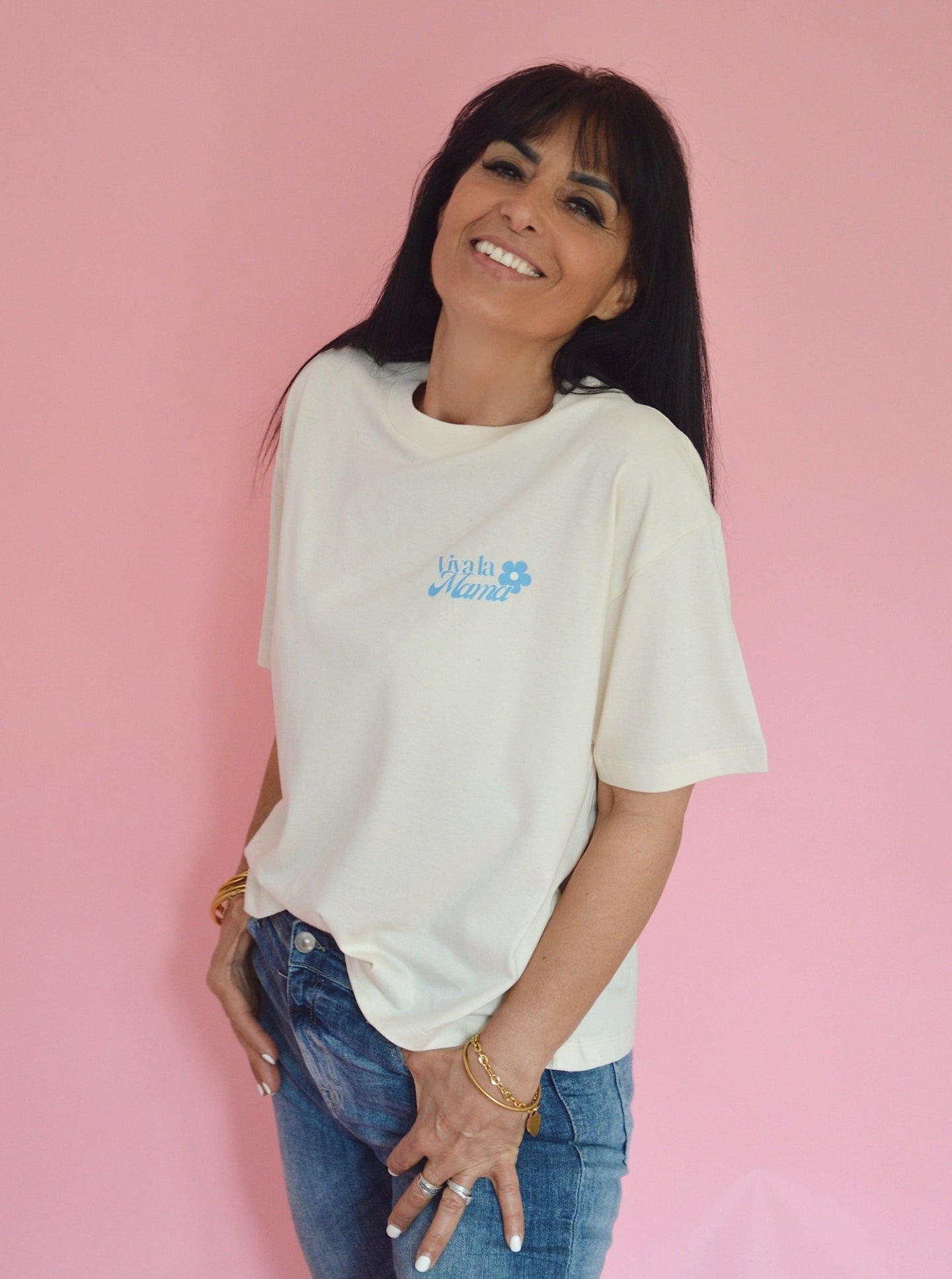 T-shirt Maman "Viva la Mama" en coton biologique - Bleu - JUNTOS